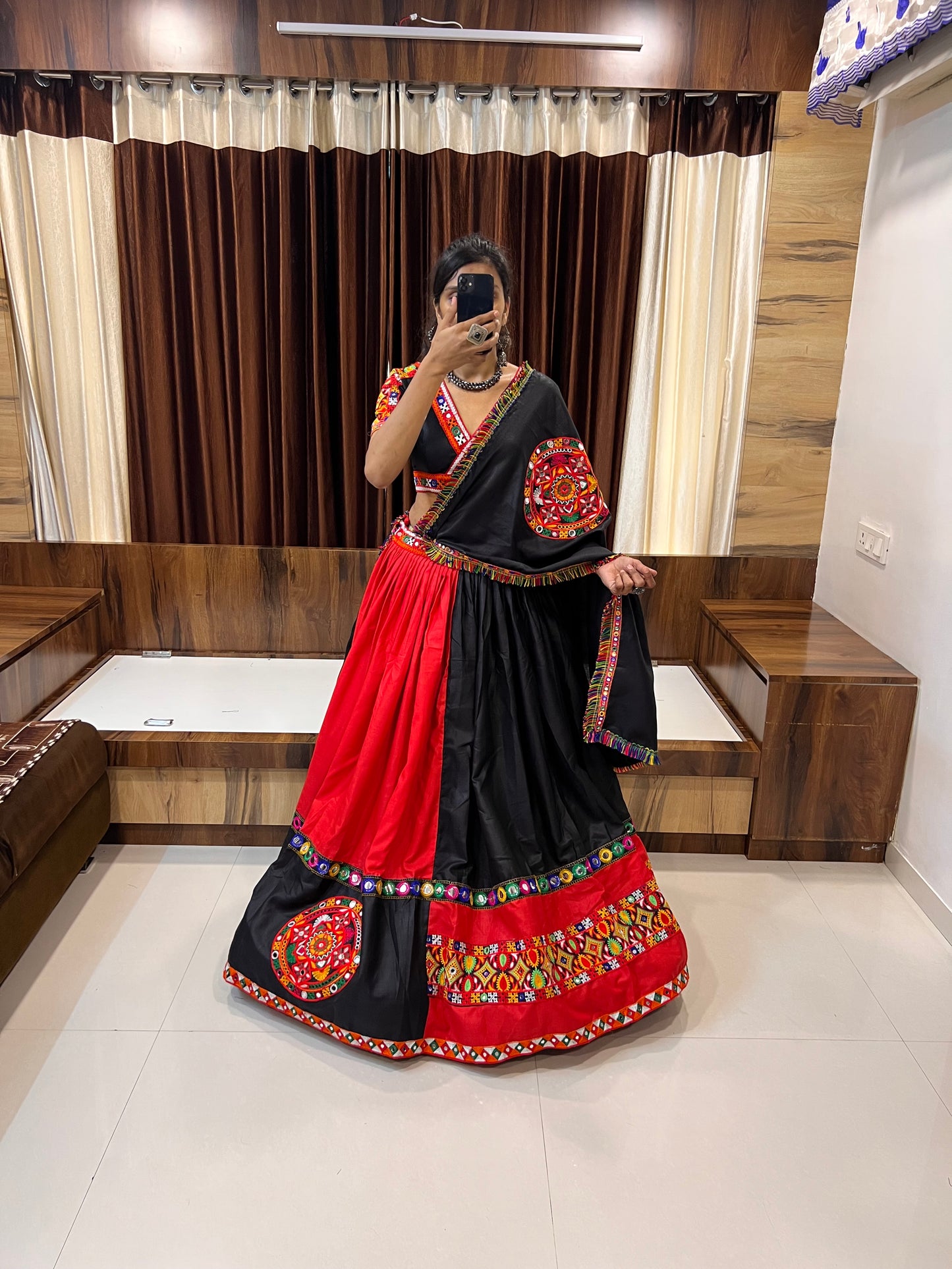 Black & Red Navratri Chaniya Choli with Gamthi Work & Mirror Detailing