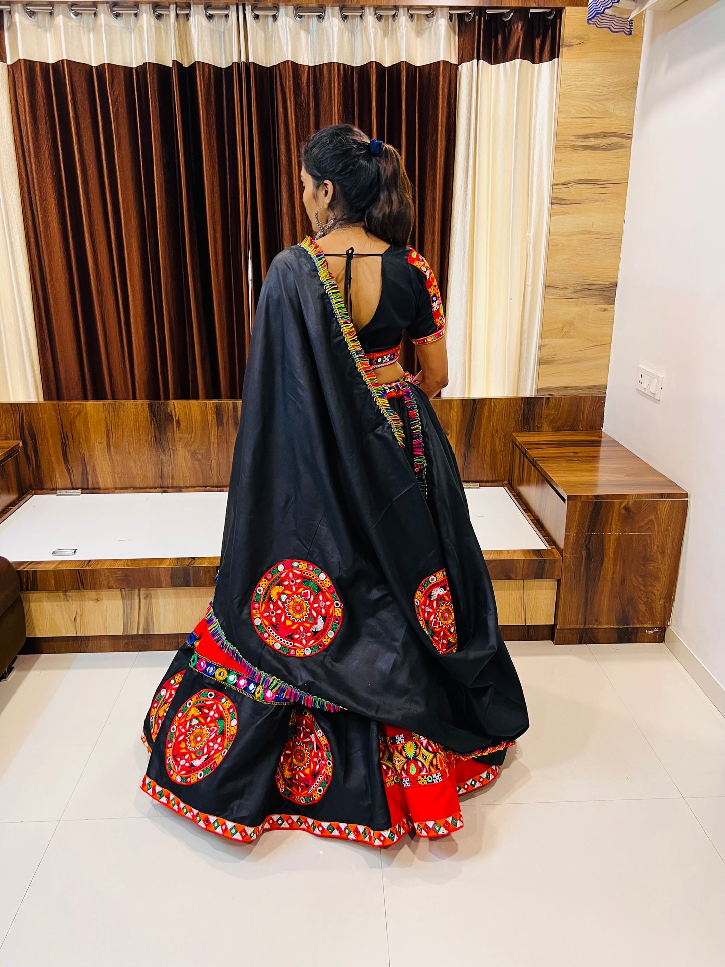 Black & Red Navratri Chaniya Choli with Gamthi Work & Mirror Detailing