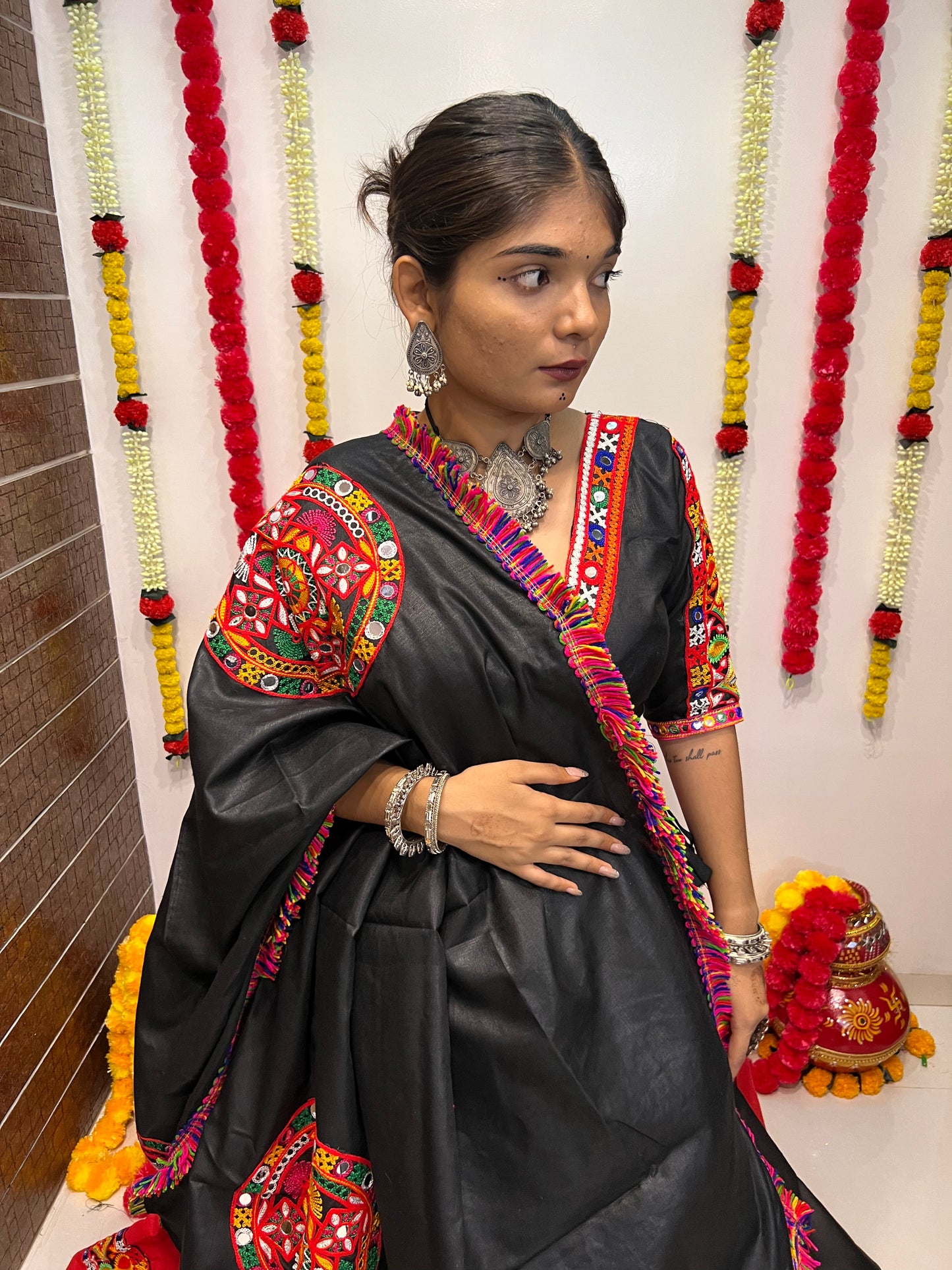 Black & Red Navratri Chaniya Choli with Gamthi Work & Mirror Detailing