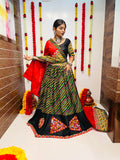 Rajwadi Black Multicolor Gamthi Work Navratri Chaniya Choli with Red Dupatta