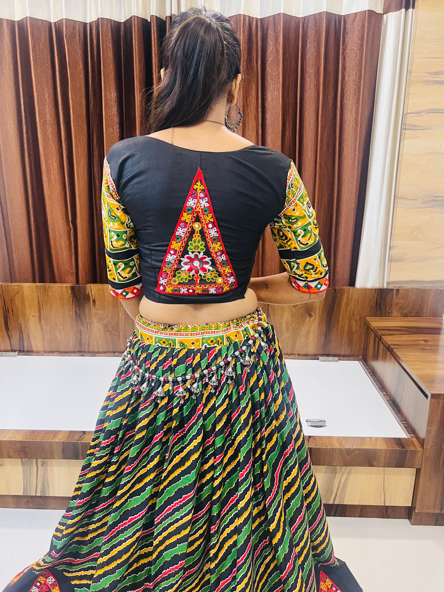 Rajwadi Black Multicolor Gamthi Work Navratri Chaniya Choli with Red Dupatta