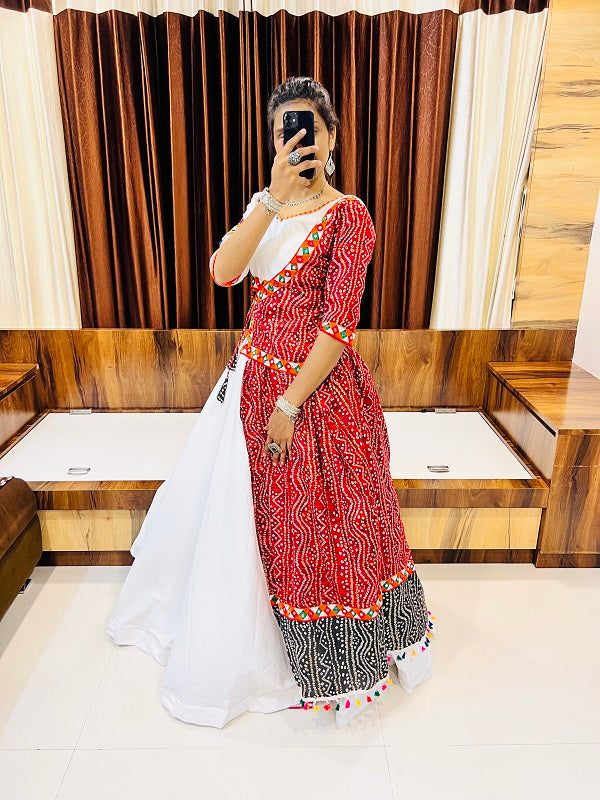 Rajwadi Navratri Red & White Printed Gamthi Chaniya Choli