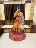 Designer Multicolor Bandhani & Mirror Work Chaniya Choli with Embroidered Dupatta – Navratri Special