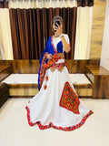 Vibrant White & Blue Navratri Lehenga Choli with Multi-Color Embroidery