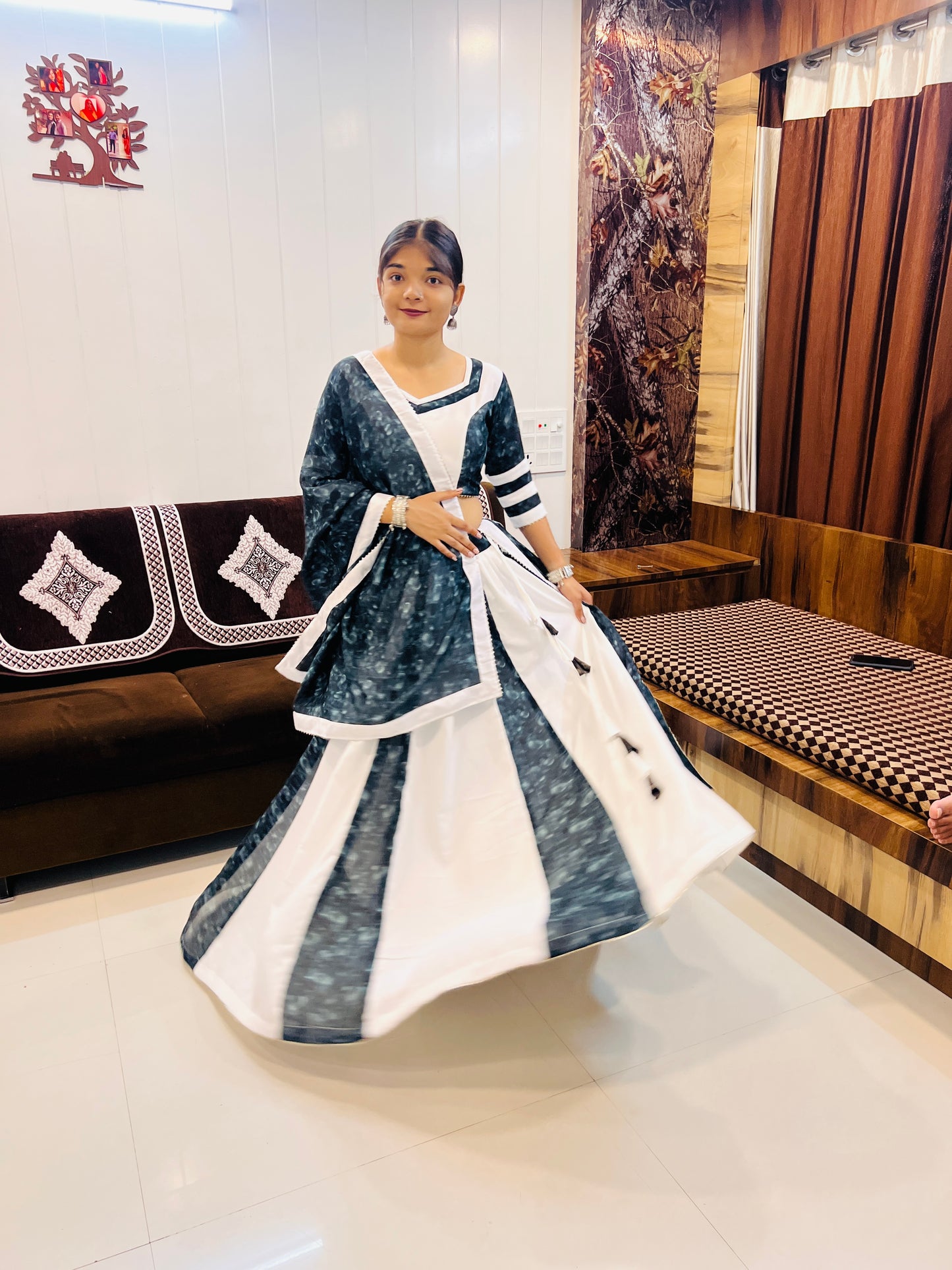 White & Dark Sky Printed Silk Navratri Chaniya Choli with Dupatta – Premium Collection 2025