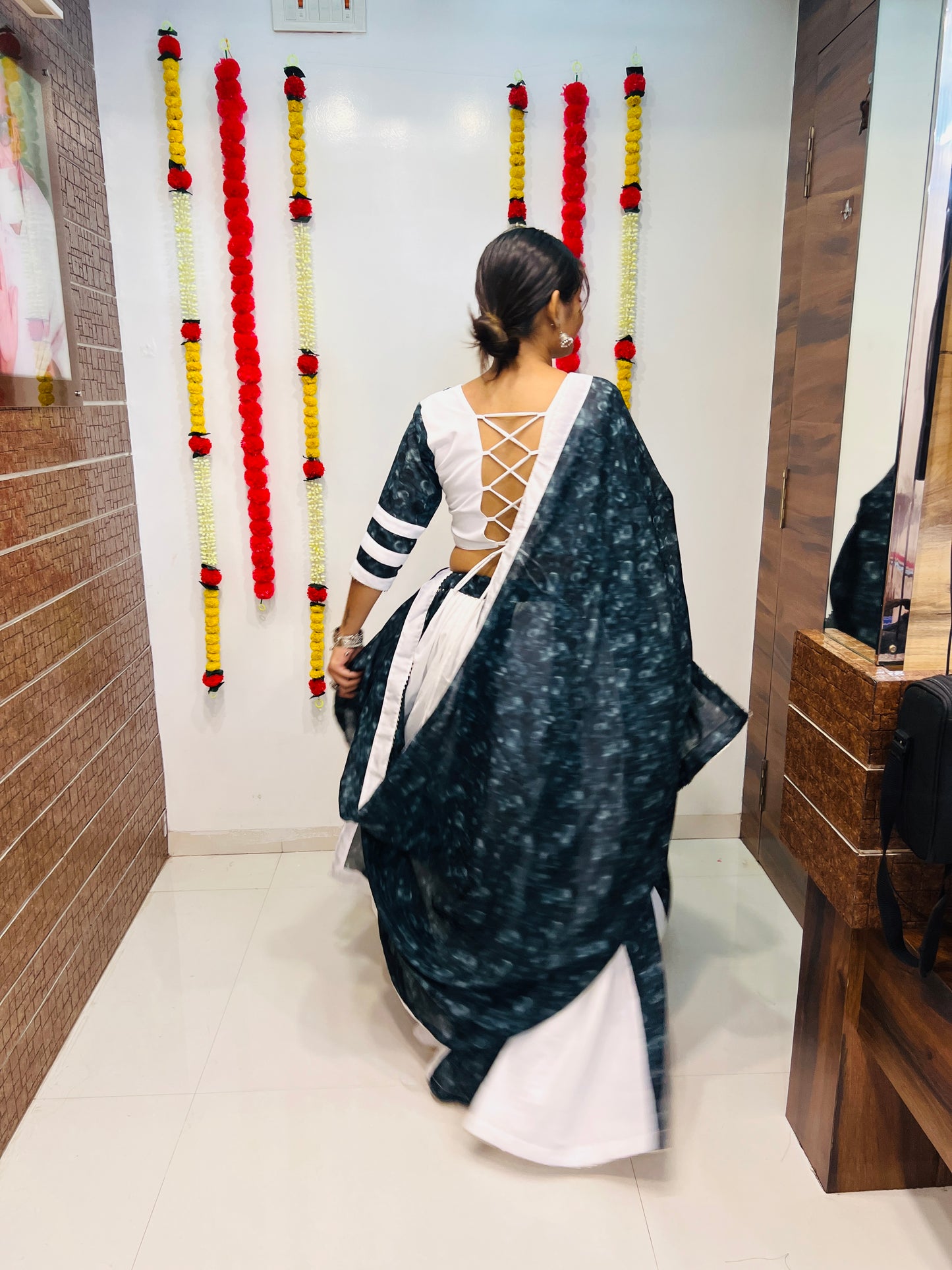 White & Dark Sky Printed Silk Navratri Chaniya Choli with Dupatta – Premium Collection 2025