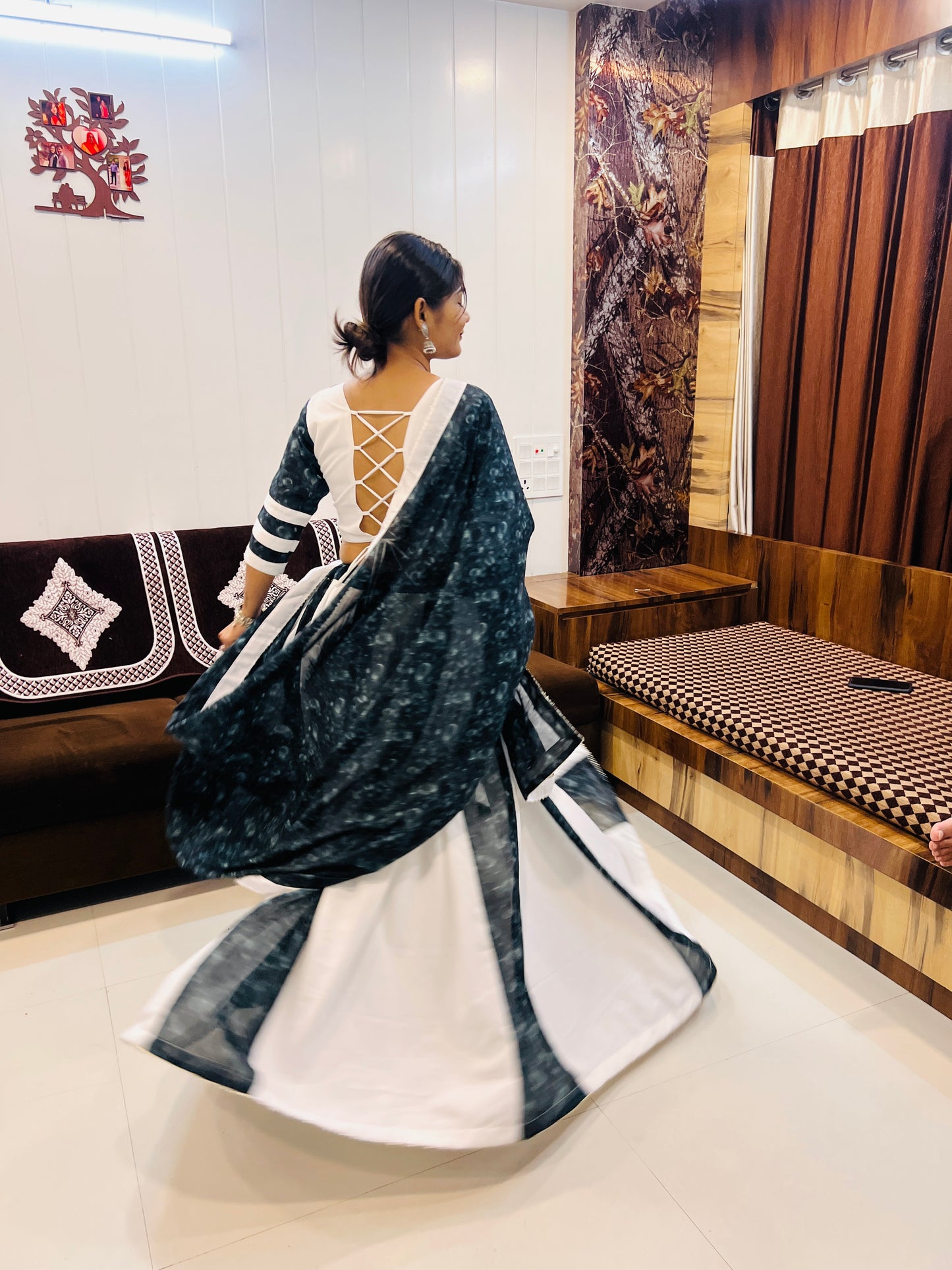 White & Dark Sky Printed Silk Navratri Chaniya Choli with Dupatta – Premium Collection 2025