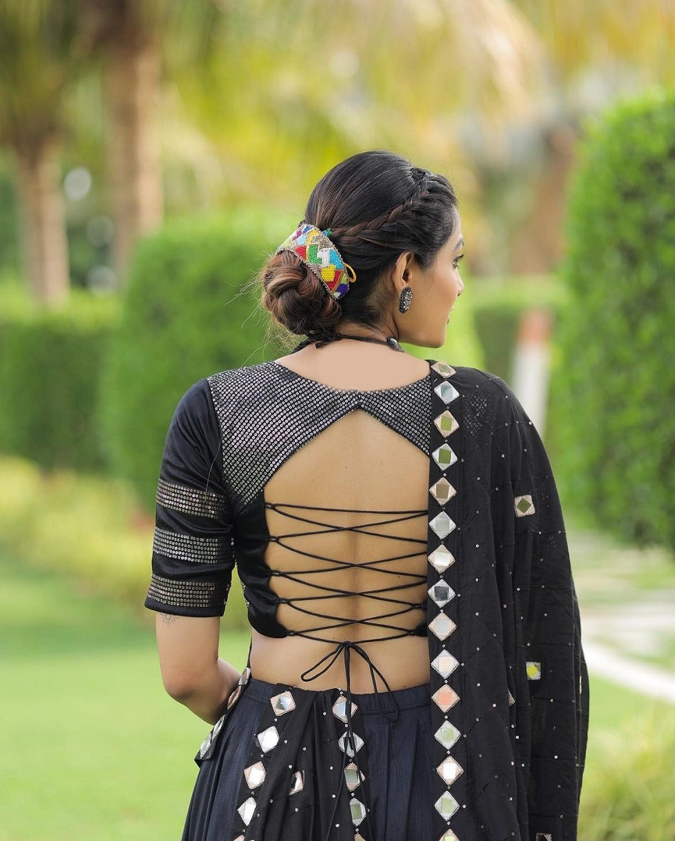Rajwadi Black Sequins Work Navratri Chaniya Choli with Mirror Work Dupatta – 2025 Collection