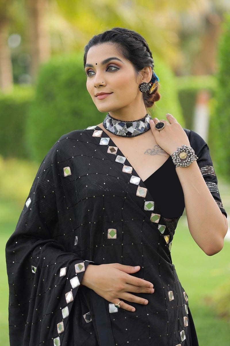 Rajwadi Black Sequins Work Navratri Chaniya Choli with Mirror Work Dupatta – 2025 Collection