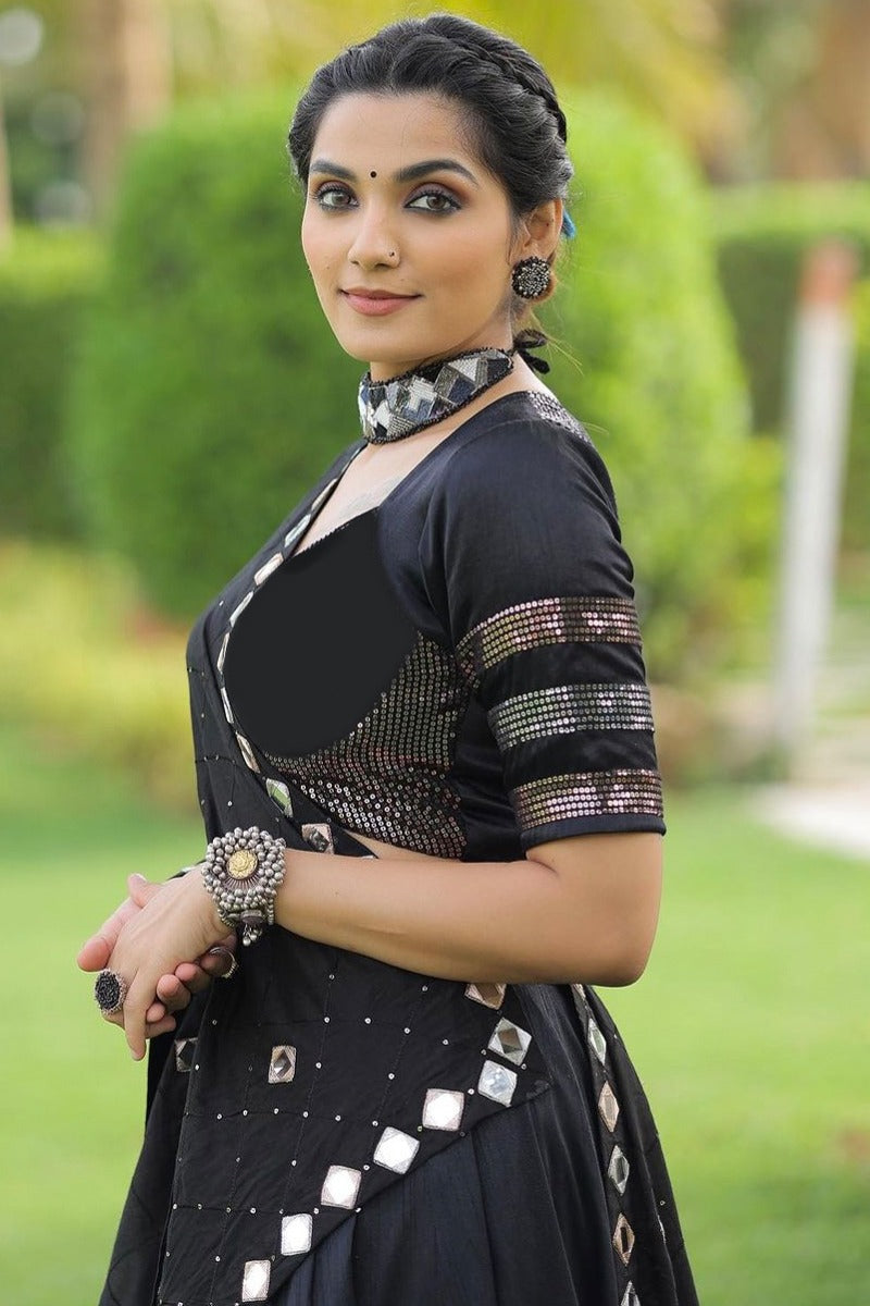 Rajwadi Black Sequins Work Navratri Chaniya Choli with Mirror Work Dupatta – 2025 Collection