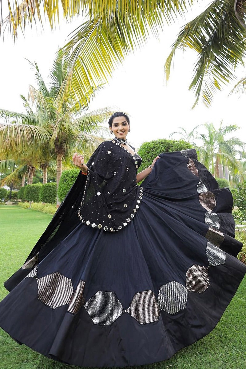 Rajwadi Black Sequins Work Navratri Chaniya Choli with Mirror Work Dupatta – 2025 Collection