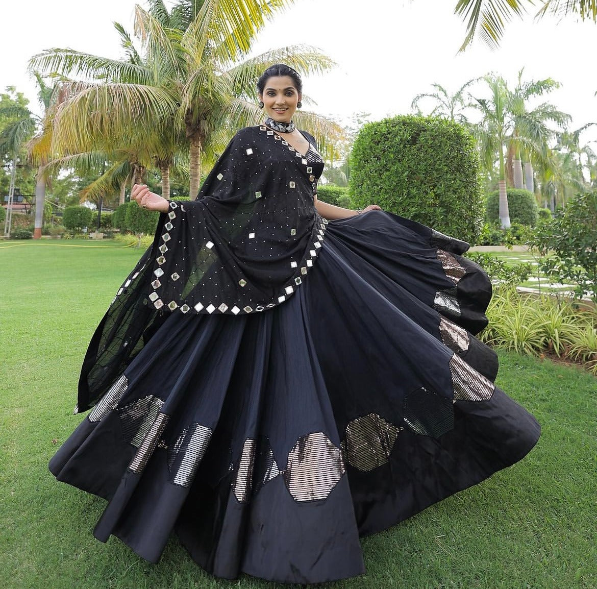 Rajwadi Black Sequins Work Navratri Chaniya Choli with Mirror Work Dupatta – 2025 Collection