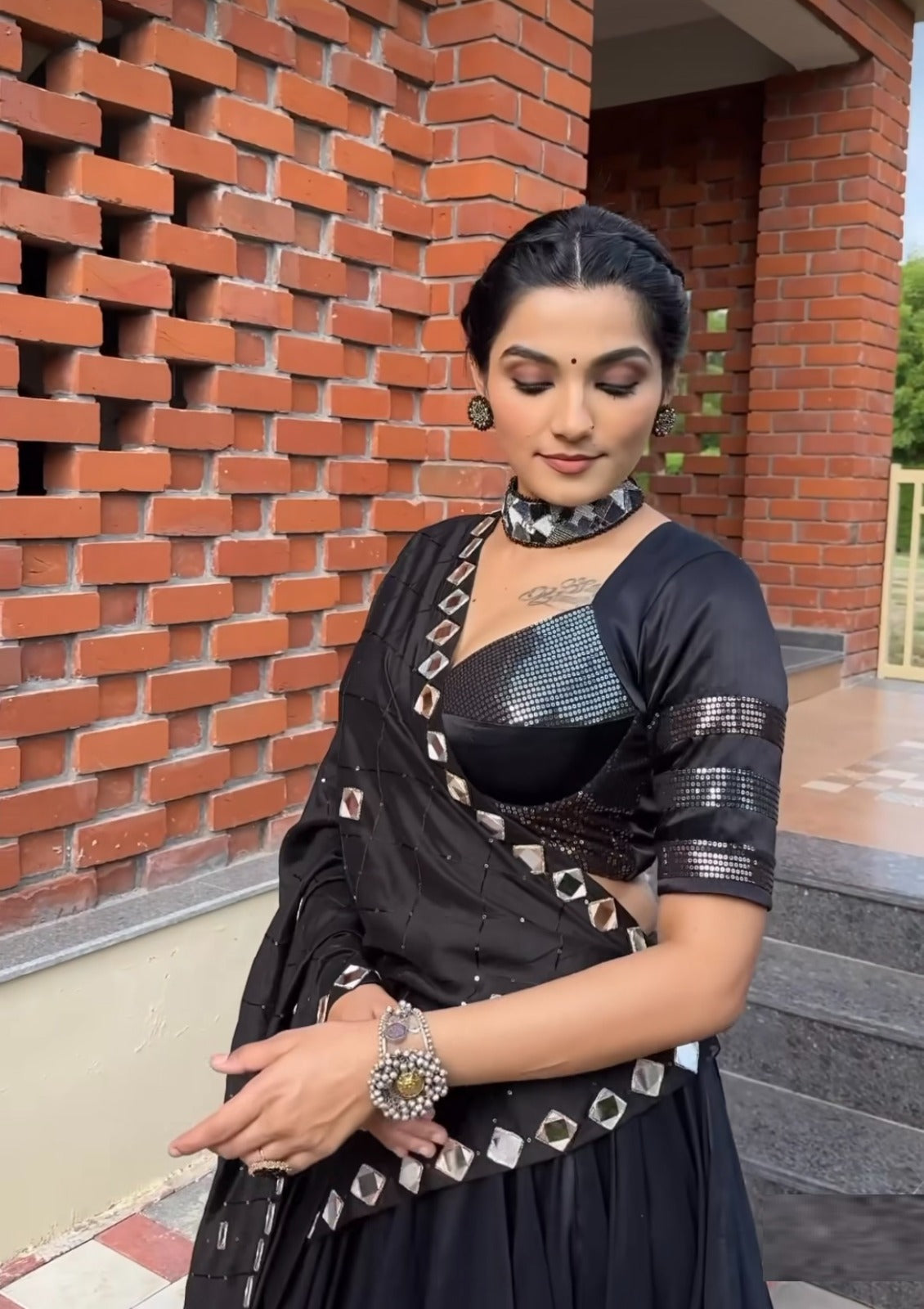 Rajwadi Black Sequins Work Navratri Chaniya Choli with Mirror Work Dupatta – 2025 Collection