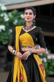 Navratri Special Black & Mustard Yellow Chaniya Choli with Mirror & Gamthi Embroidery