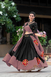 Navratri Special Black-Rosy Brown Gamthi Work Cotton Chaniya Choli