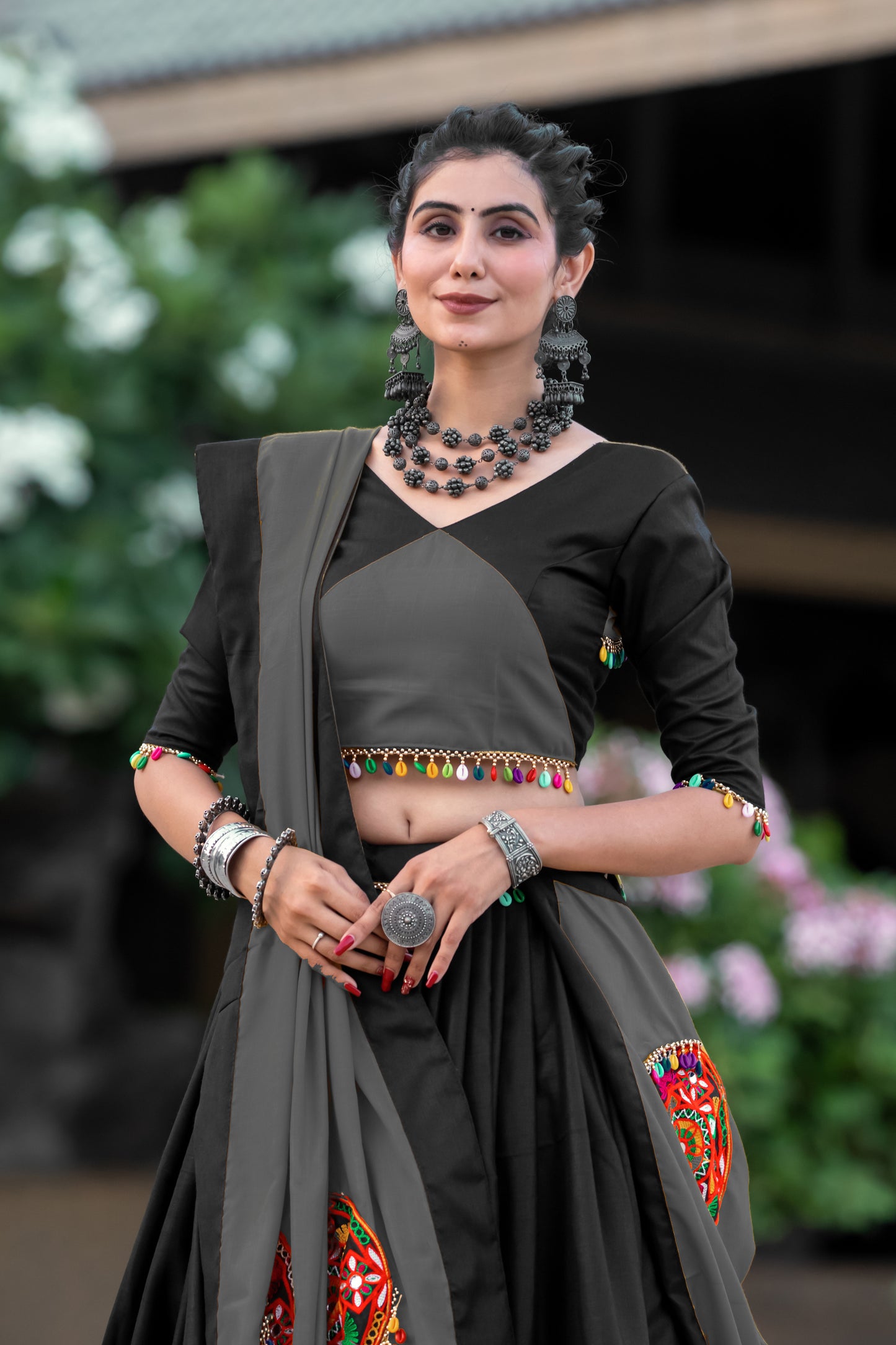 Black Embroidered Navratri Chaniya Choli with Dupatta – Traditional Garba Outfit