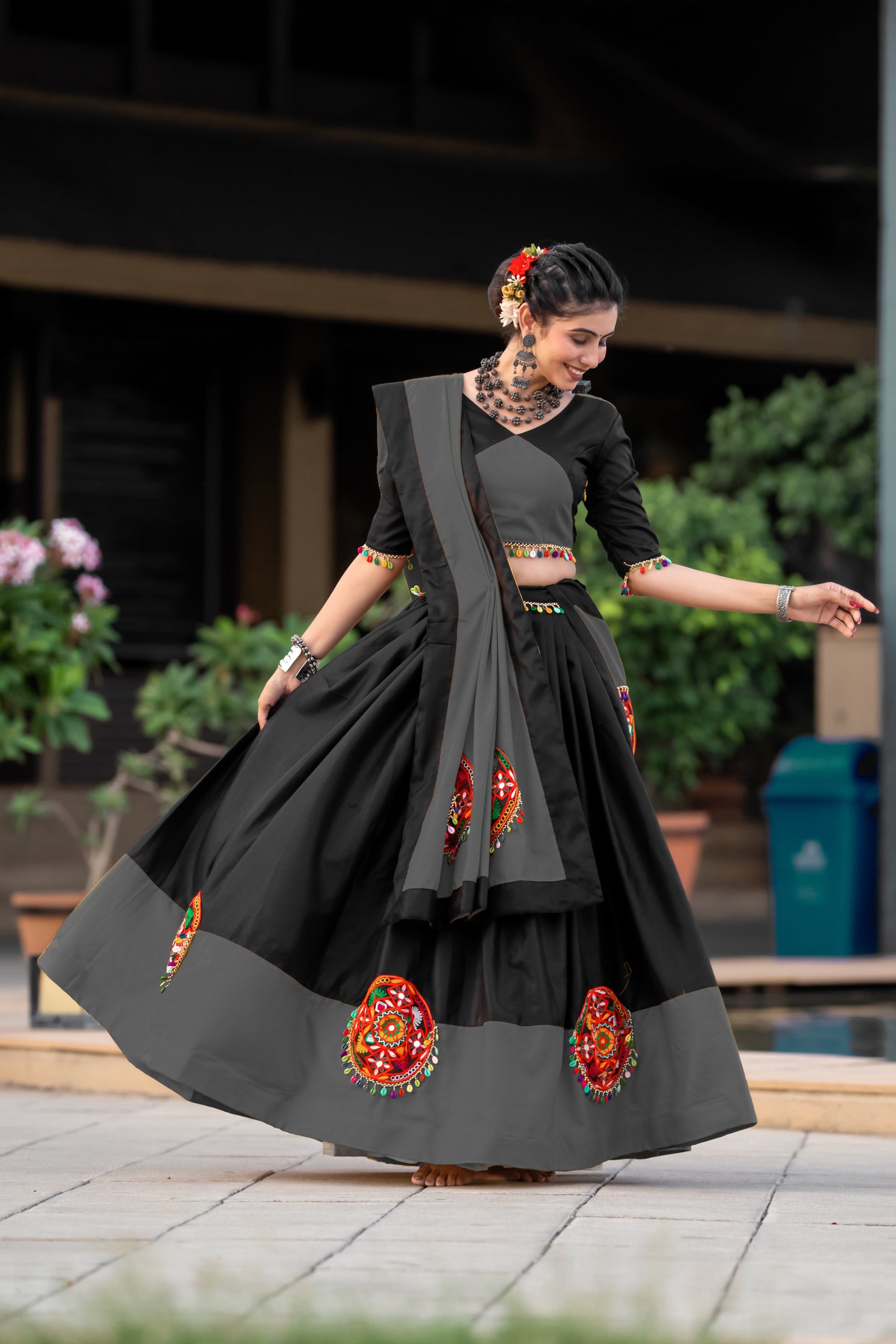 Black Embroidered Navratri Chaniya Choli with Dupatta – Traditional Garba Outfit