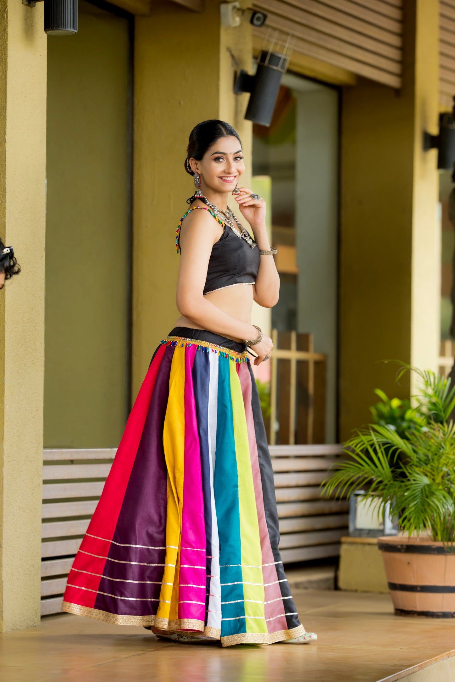 Navratri Special Multicolor Striped Chaniya Choli with Black Blouse