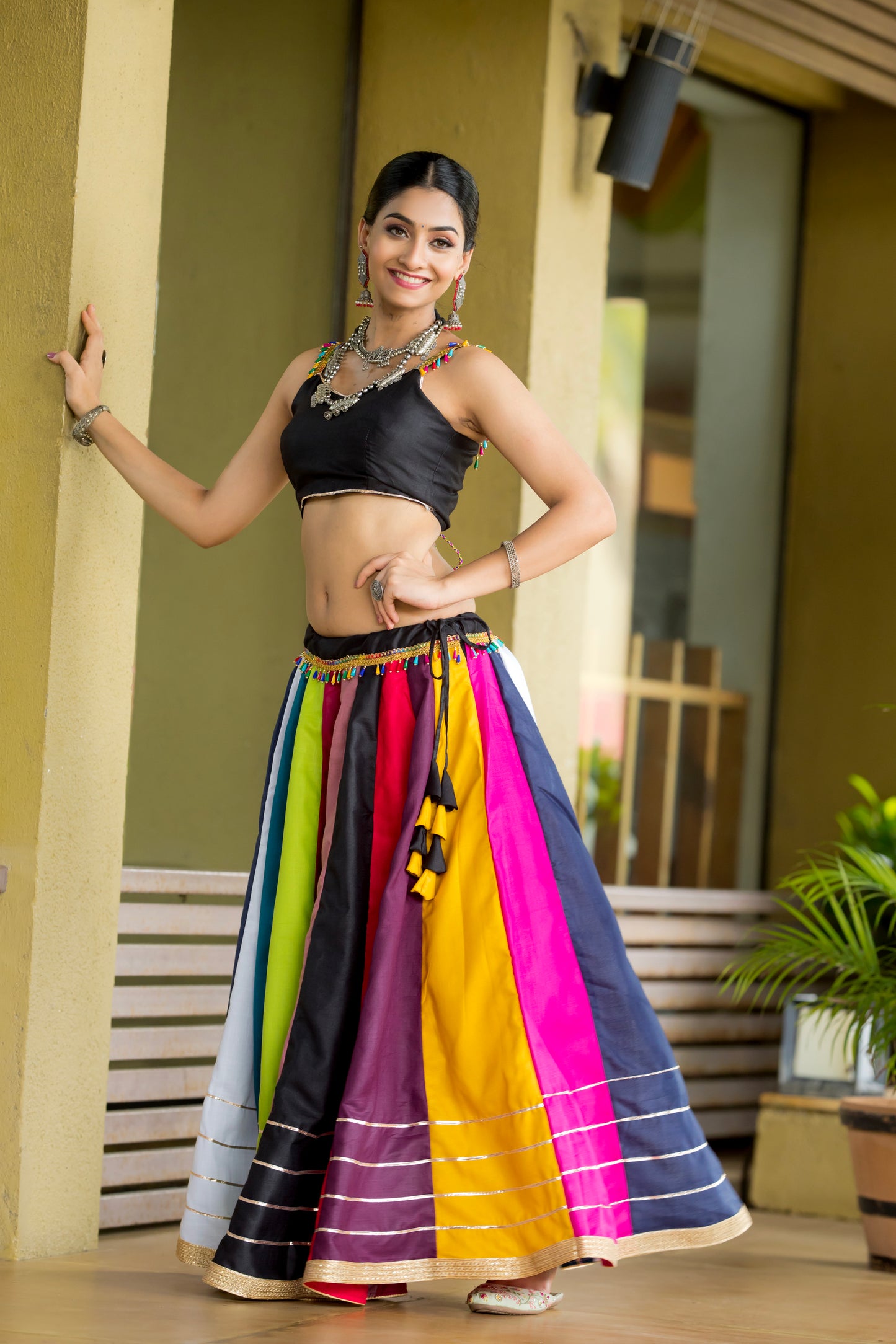 Navratri Special Multicolor Striped Chaniya Choli with Black Blouse