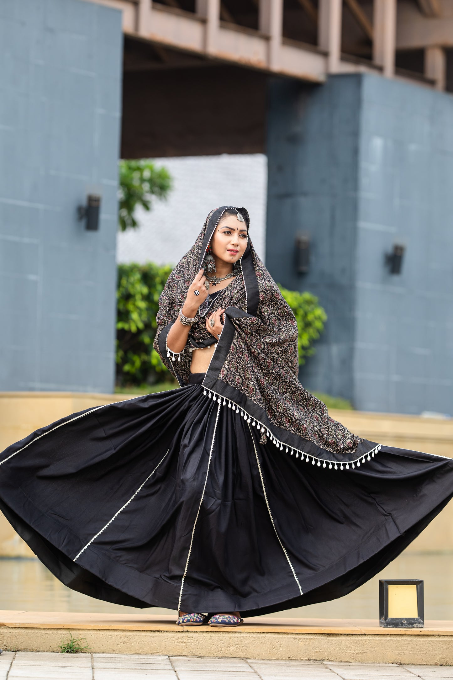 Rajwadi Pure Cotton Black Printed Navratri Chaniya Choli