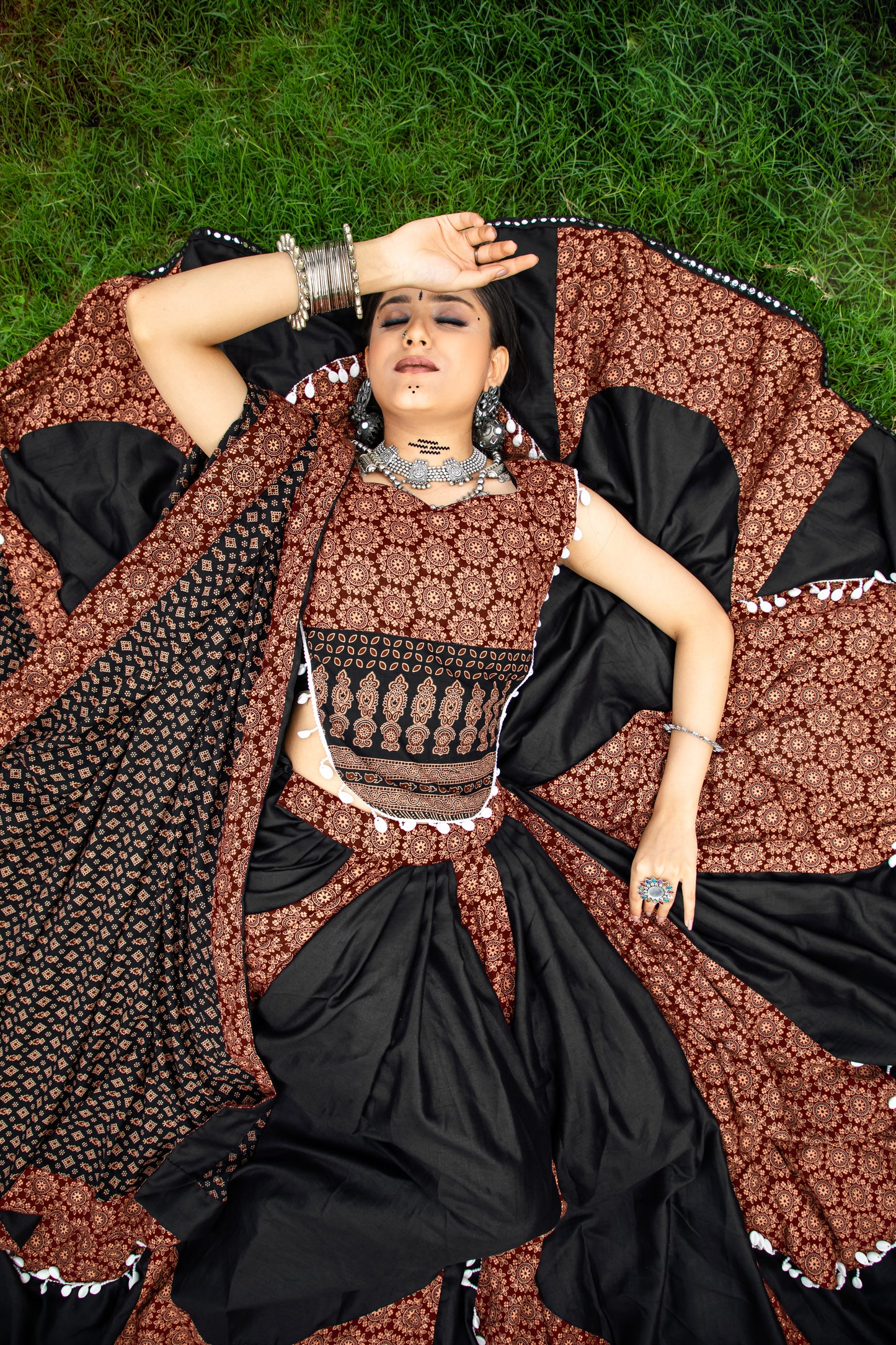 Rajwadi Black Maroon Cotton Printed Navratri Chaniya Choli