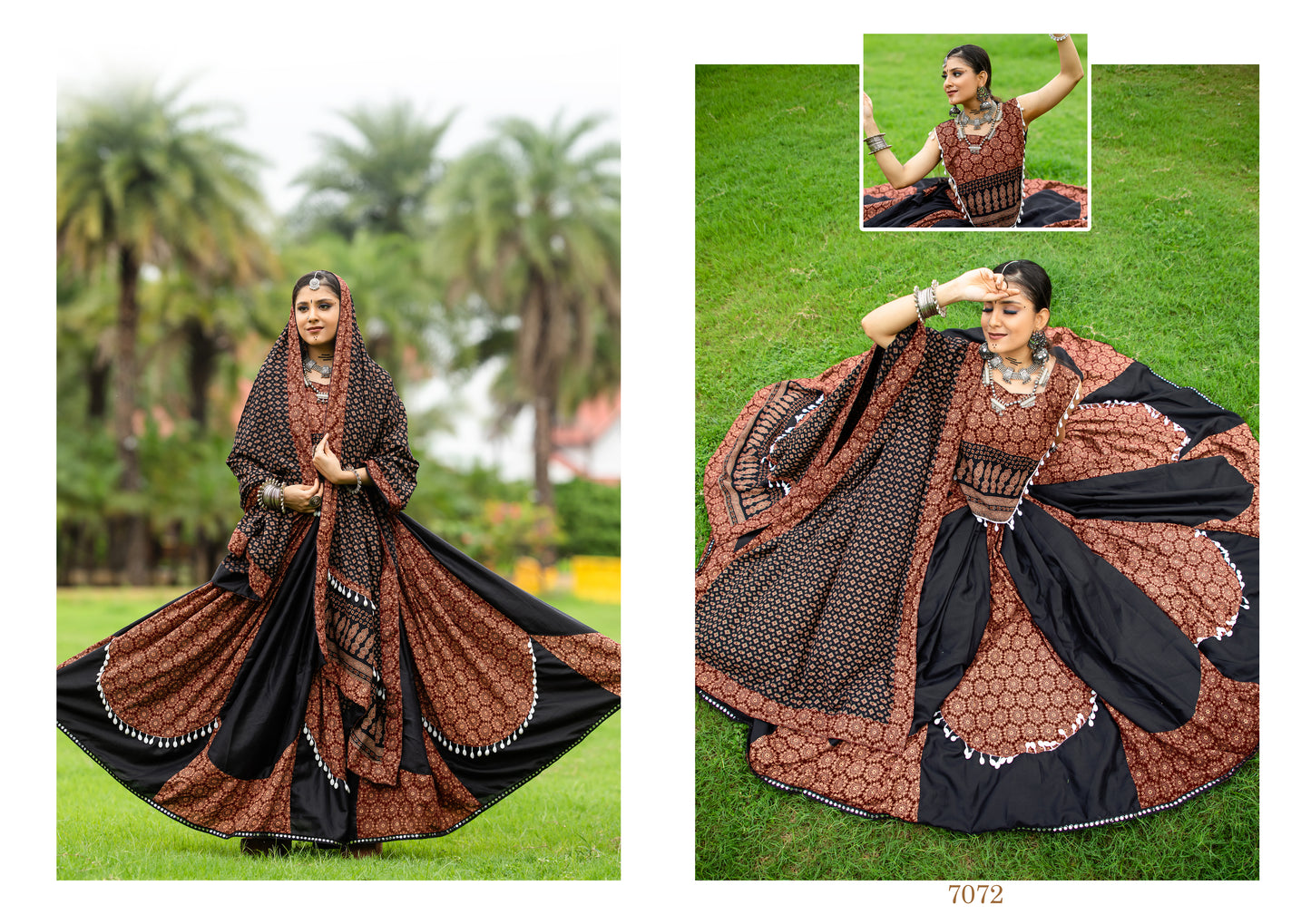 Rajwadi Black Maroon Cotton Printed Navratri Chaniya Choli