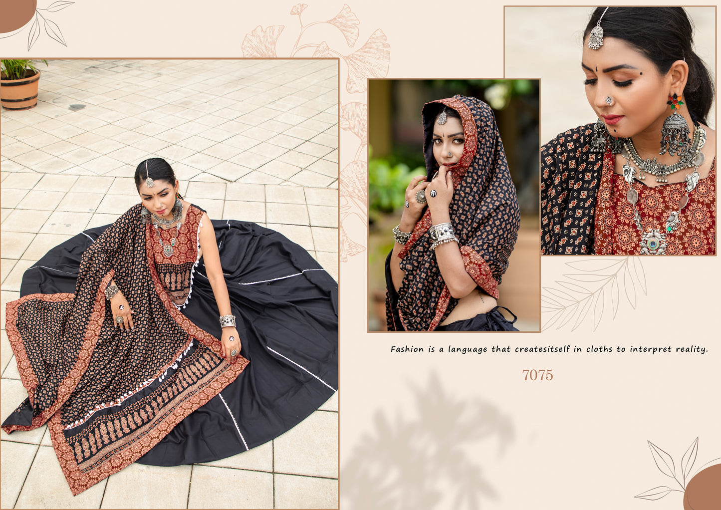 Rajwadi Black Printed Cotton Navratri Chaniya Choli