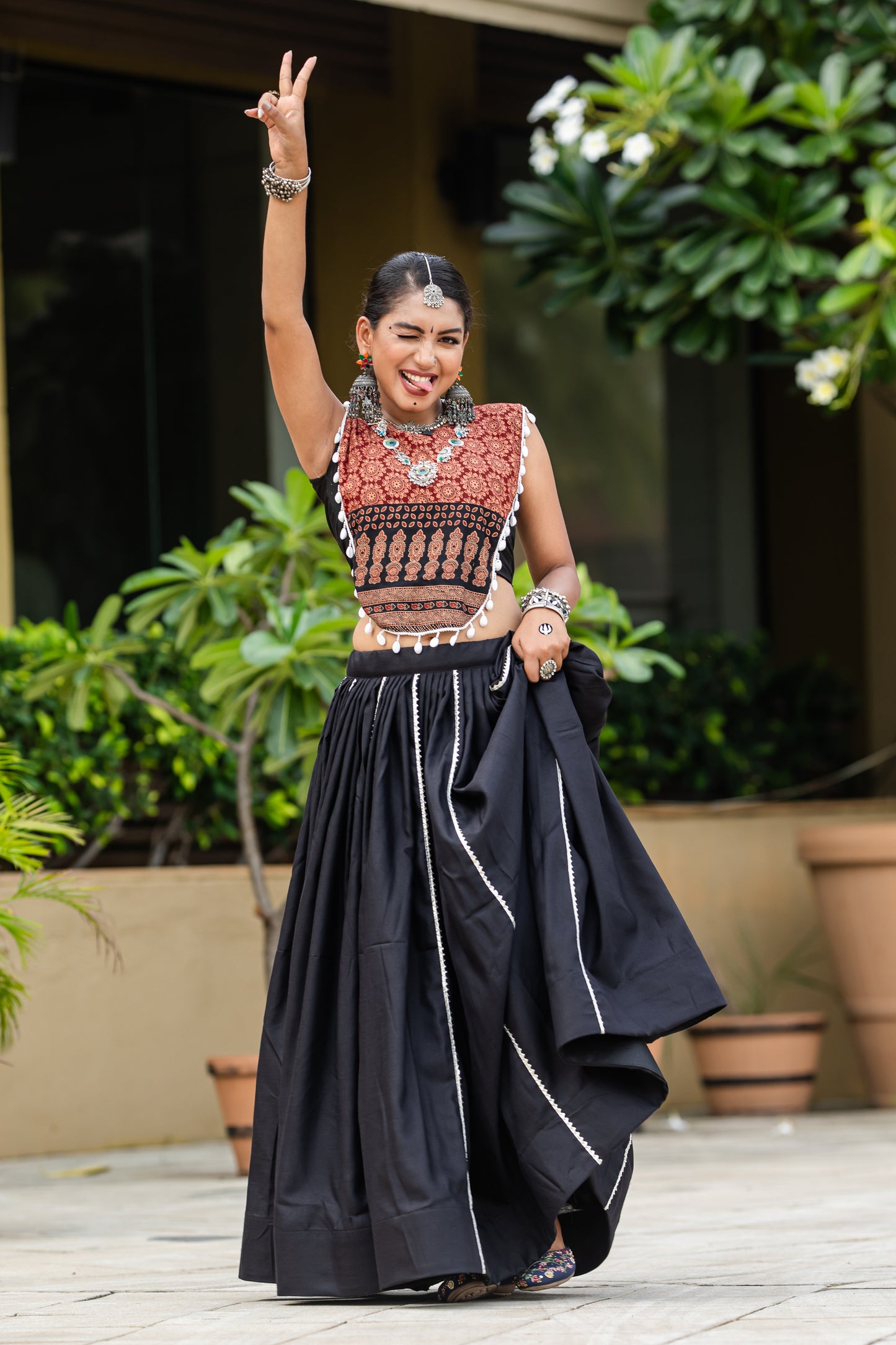 Rajwadi Black Printed Cotton Navratri Chaniya Choli
