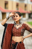 Rust Brown & Black Ajrakh Print Navratri Chaniya Choli – Traditional Ethnic Festival Wear