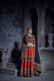 Designer Red & Black Navratri Lehenga Choli with Multicolor Gamthi Mirror Work