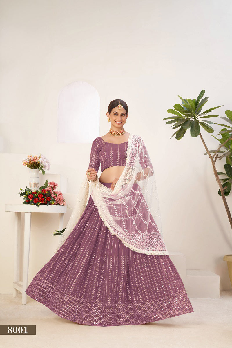 Exquisite Purple Georgette Lehenga Choli with Sequins