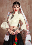 White & Black Kutchi Embroidered Navratri Chaniya Choli with Tassel Work Dupatta – Festival Garba Outfit