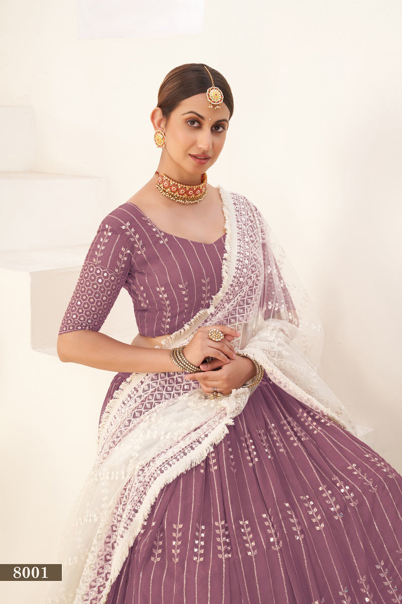 Exquisite Purple Georgette Lehenga Choli with Sequins