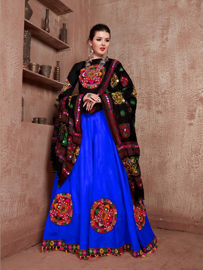 Royal Blue & Black Gamthi Embroidered Navratri Lehenga Choli with Dupatta