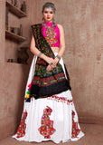 Navratri Special Pink & White Chaniya Choli with Black Embroidered Dupatta – Garba & Festival Wear