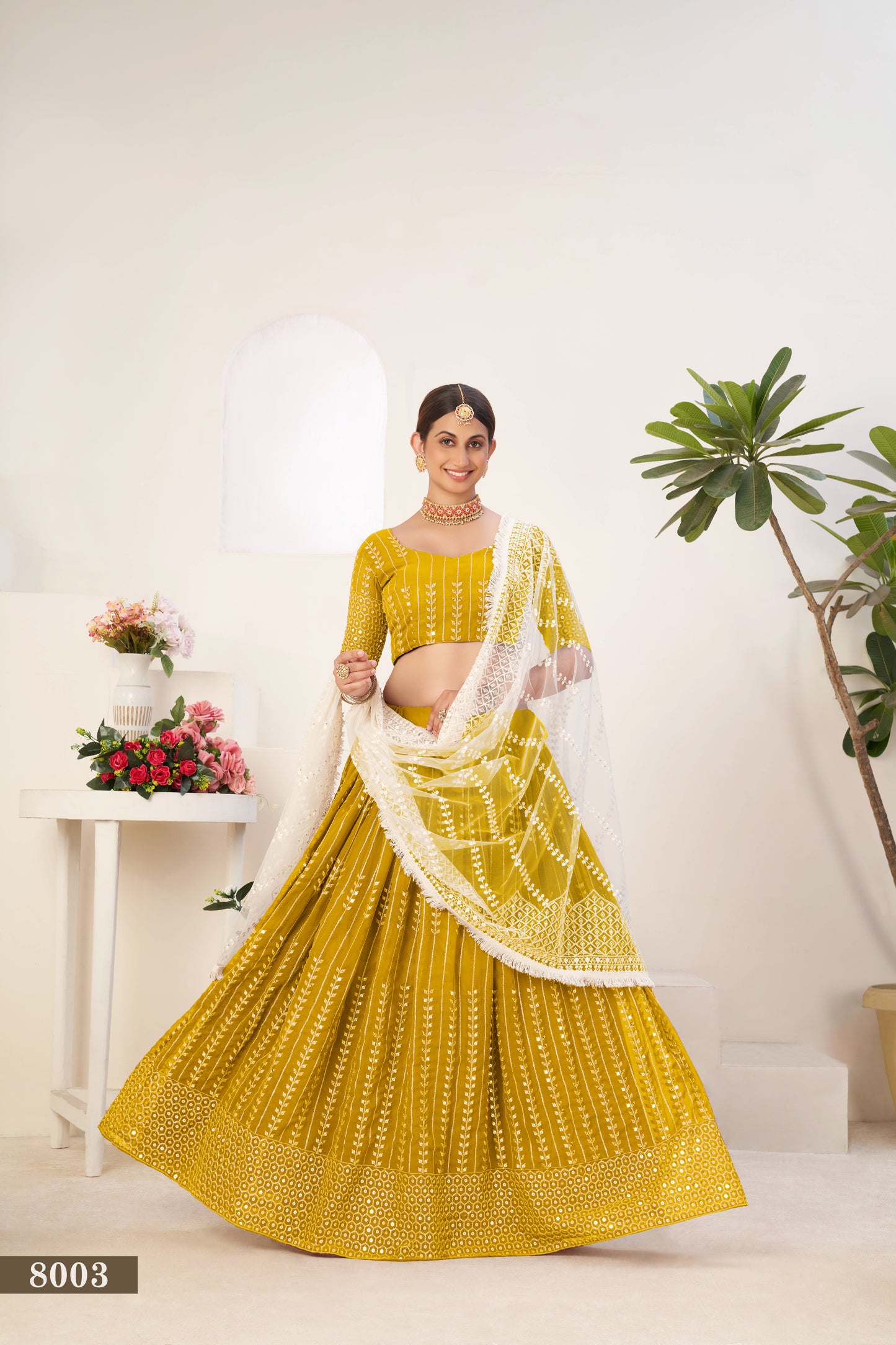 Vibrant Mustard Georgette Lehenga Choli with Sequins