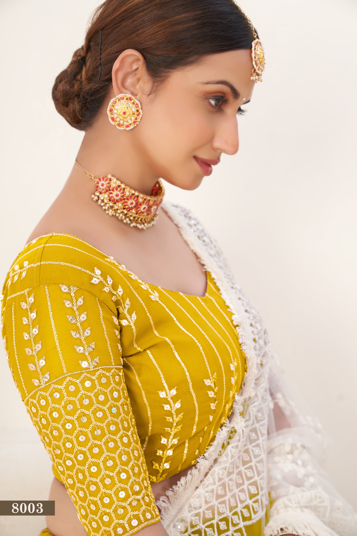 Vibrant Mustard Georgette Lehenga Choli with Sequins