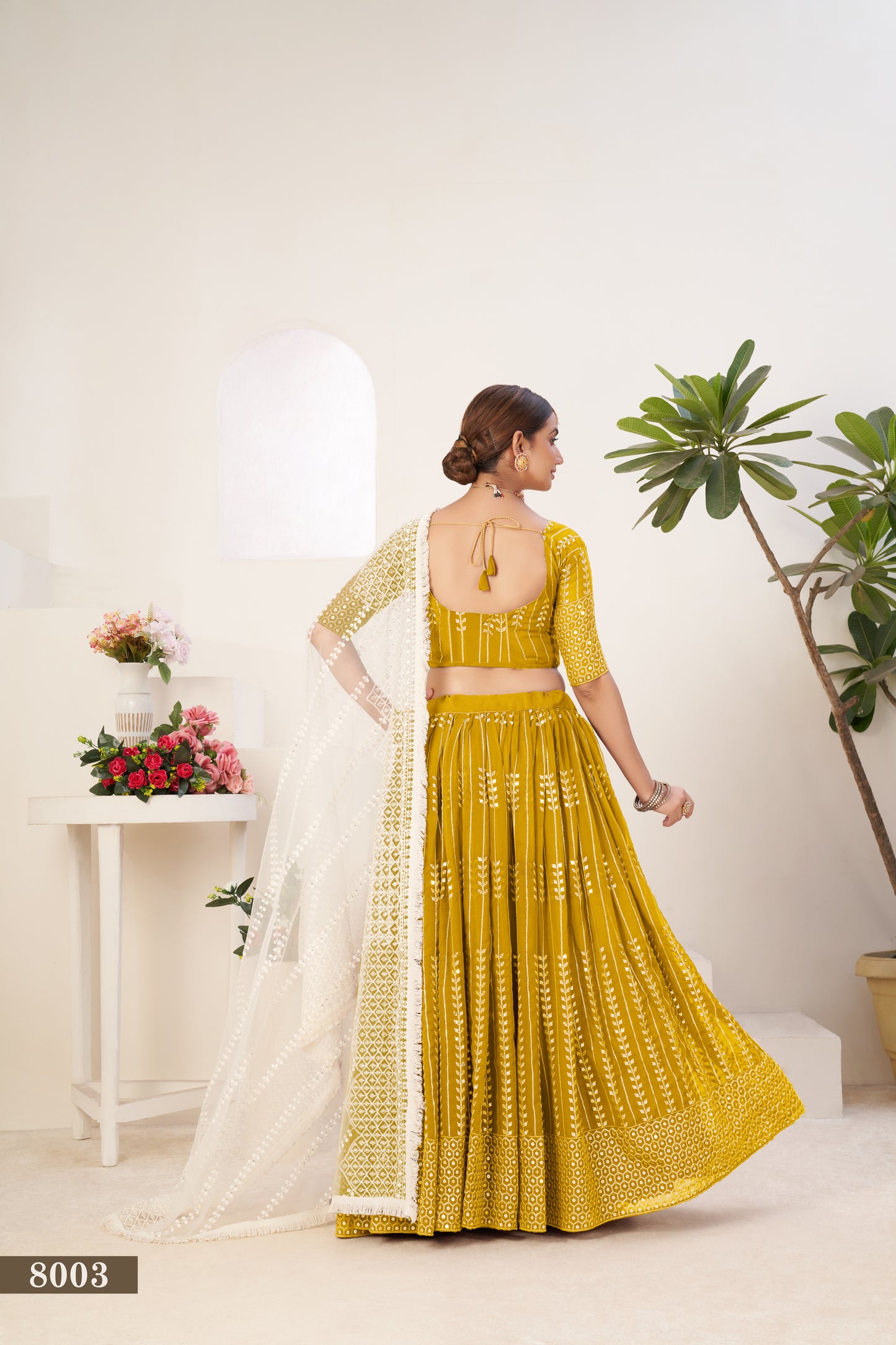 Vibrant Mustard Georgette Lehenga Choli with Sequins