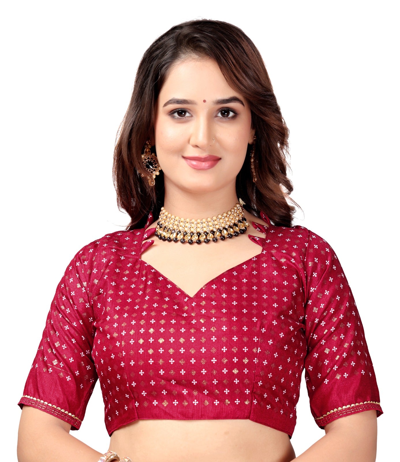 Traditional Bandhej Printed Silk Saree with Rich Red Border & Matching Blouse