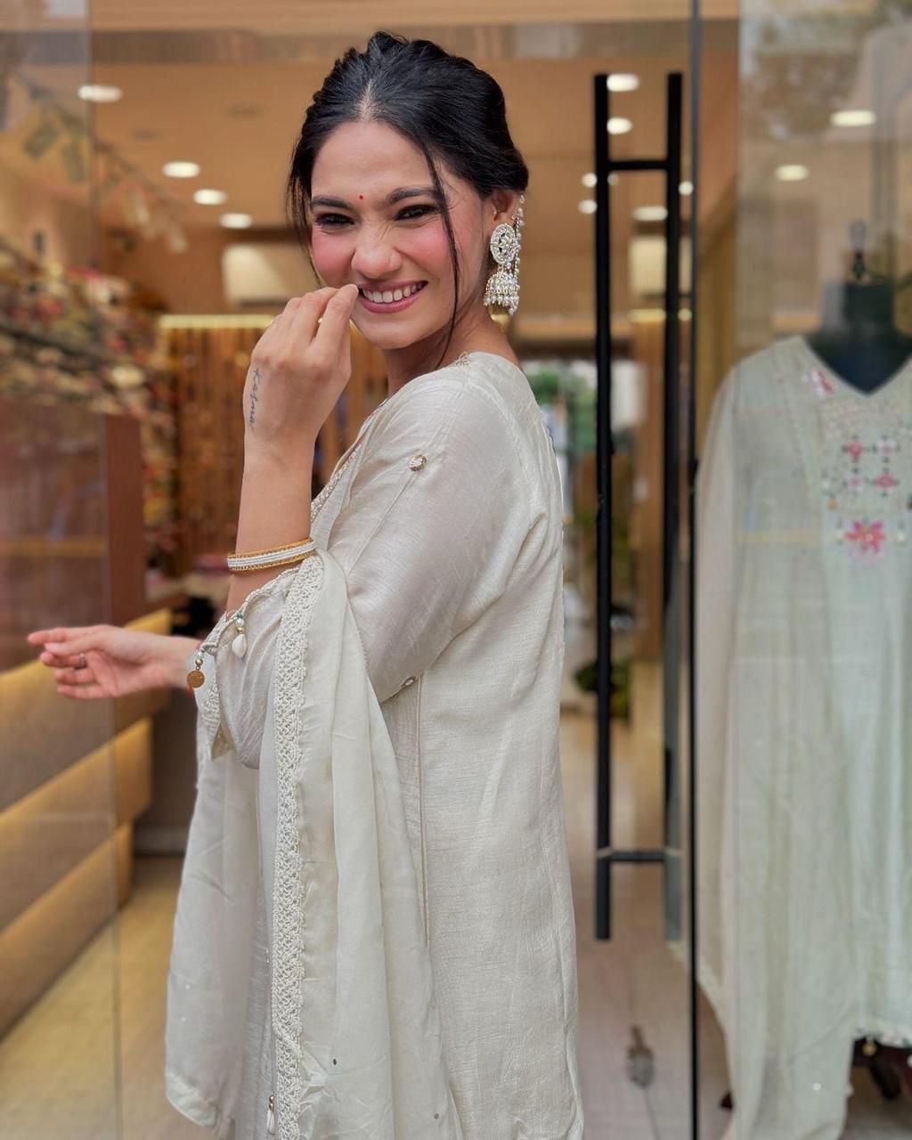 Ivory Muslin (Masleen) Sequin-Embroidered 3-Piece Suit Set with Dupatta