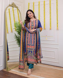 Multicolor Fox Georgette 3-Piece Long Suit Set with Printed Dupatta | Chikankari-Style Yoke