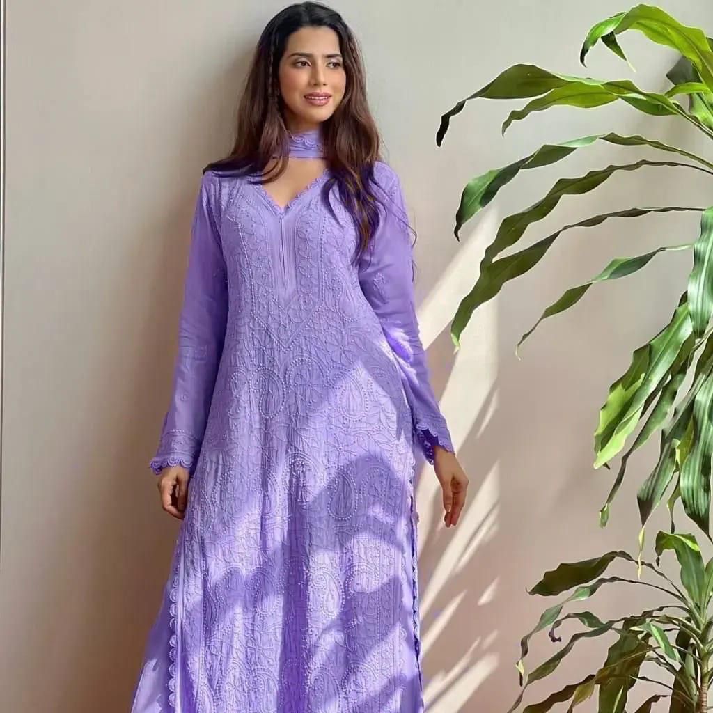 Premium Chanderi Mirror-Work 3-Piece Suit Set with Dupatta (Multiple Colours)