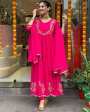 Rani Pink Fox Georgette Anarkali 3-Piece Suit Set with Embroidery & Dupatta