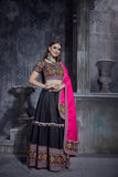 Rajwadi Black Gamthi Embroidered Navratri Chaniya Choli with Pink Dupatta