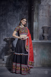 Rajwadi Black Gamthi Embroidered Navratri Chaniya Choli with Red Dupatta – Design