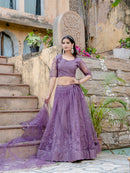 Dreamy Purple Net Lehenga Choli with Sequin & Thread Embroidery