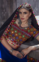Royal Blue Navratri Chaniya Choli with Multicolor Gamthi Embroidery & Mirror Work – Traditional Garba Outfit