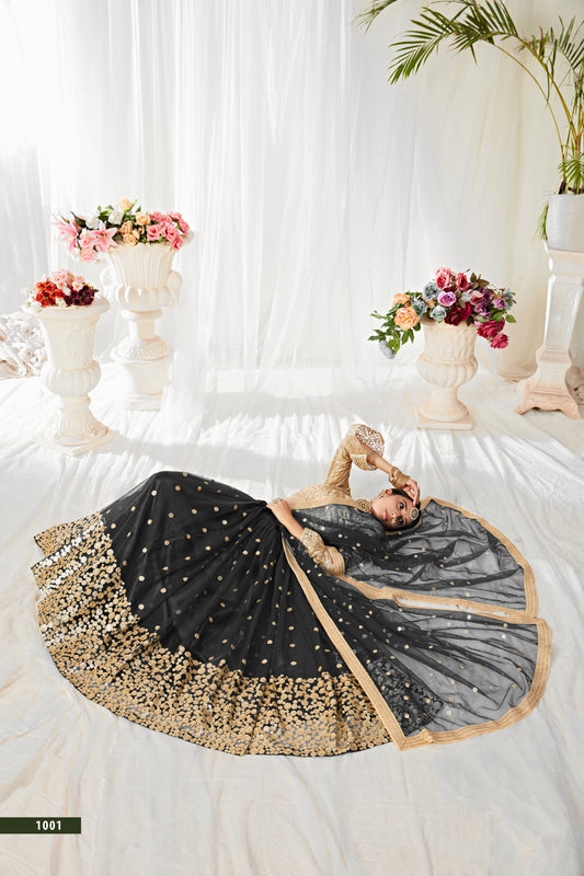 Elegant Black Soft Net Lehenga Choli with Sequins & Thread Work