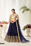 Elegant Navy Blue Soft Net Lehenga Choli with Sequins & Thread Work