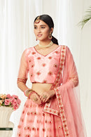 Heavy Designer Peach Lehenga Choli with Sequins & Thread Work